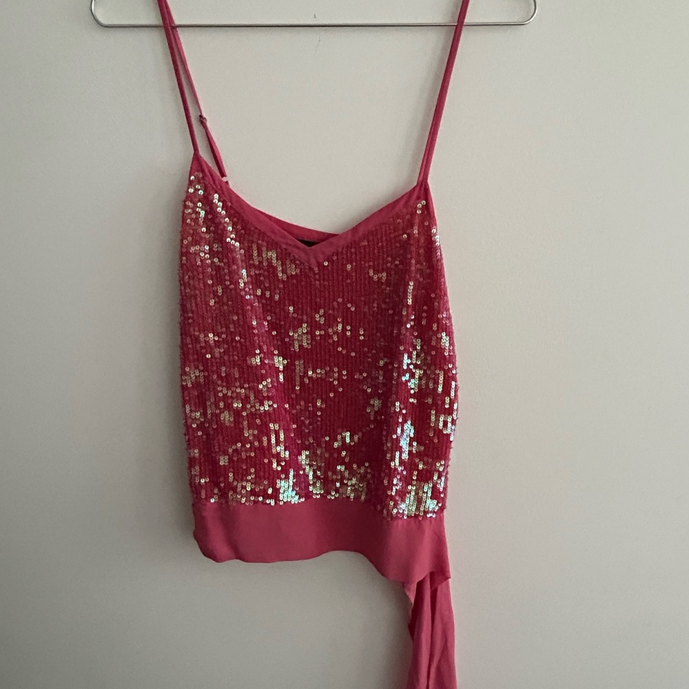bebe Sparkling Pink Sequin Camisole with side tie